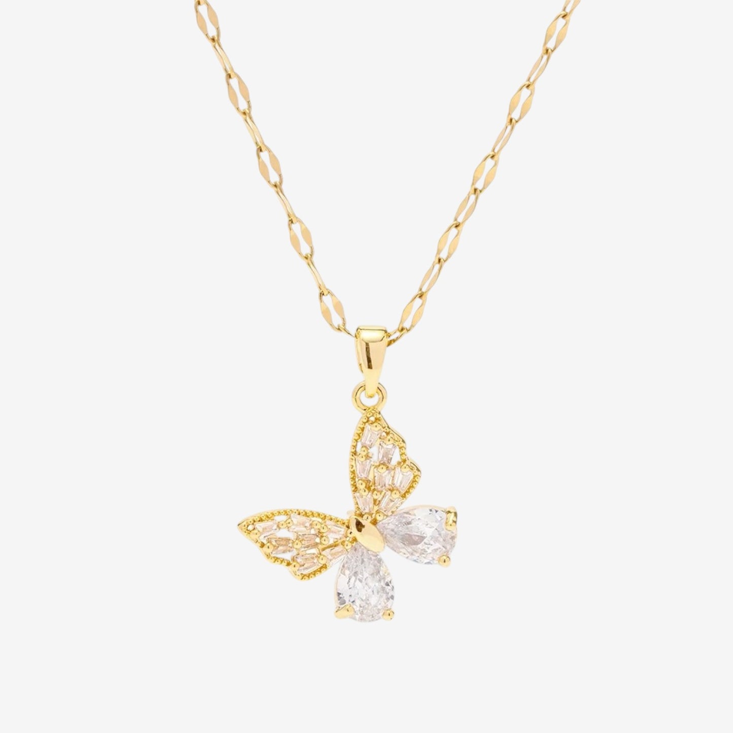 Gold Cubic Zirconia Butterfly Necklace