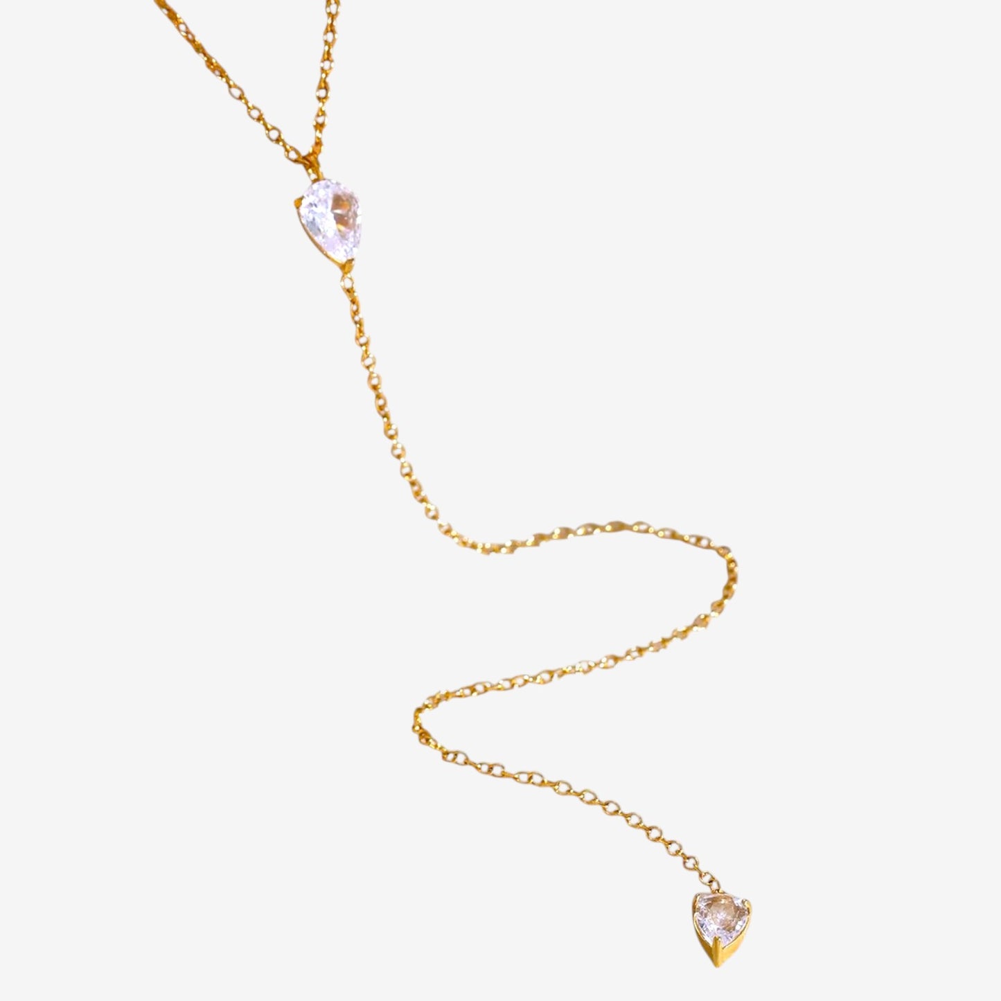 Gold Cubic Zirconia Y-Drop Necklace