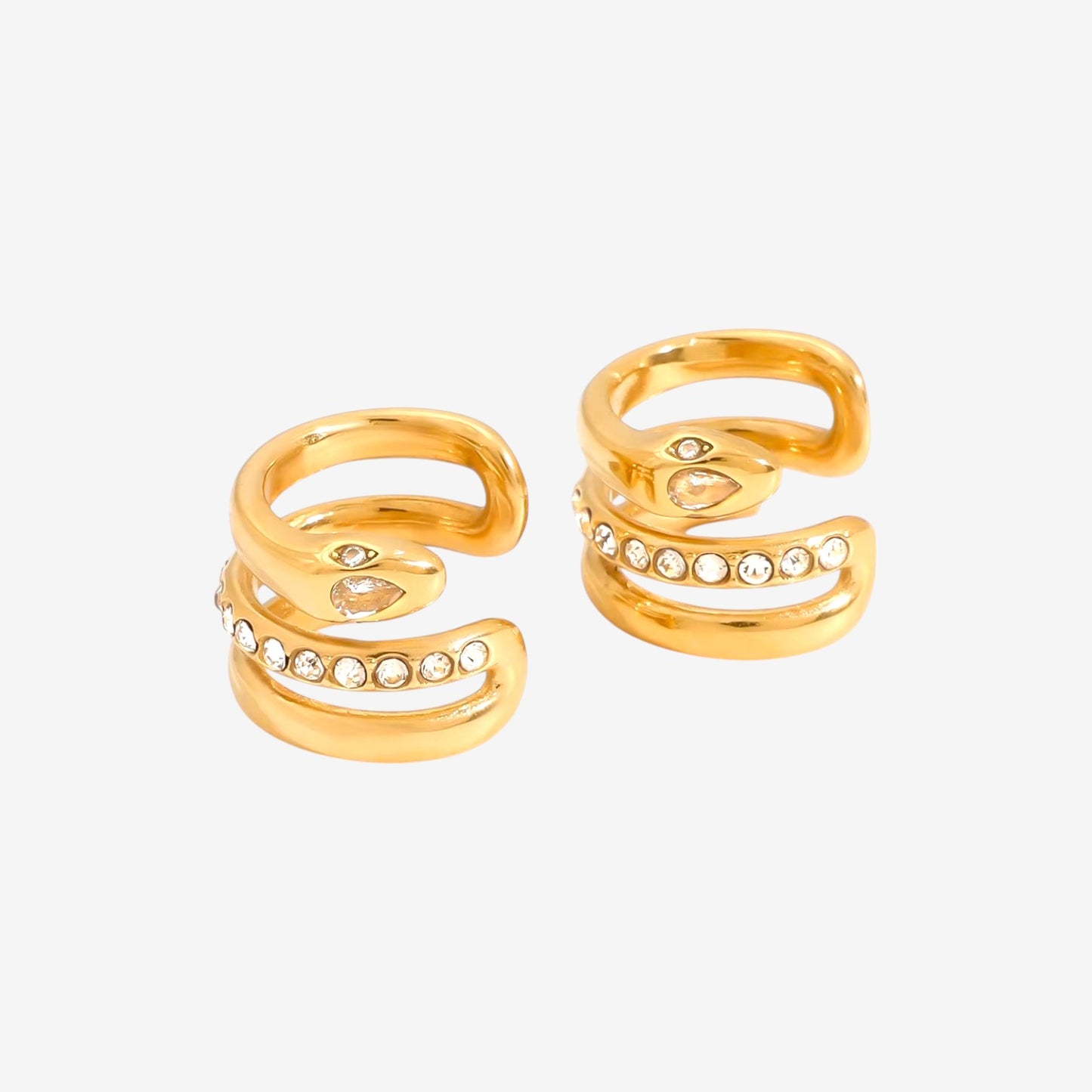 Gold Snake Cubic Zirconia Cuff Earrings
