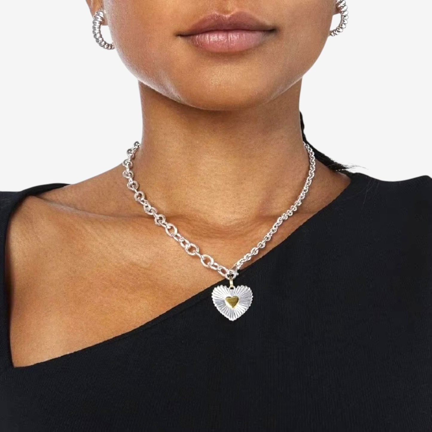 Gold and Silver Double Heart Mixed Chain Necklace