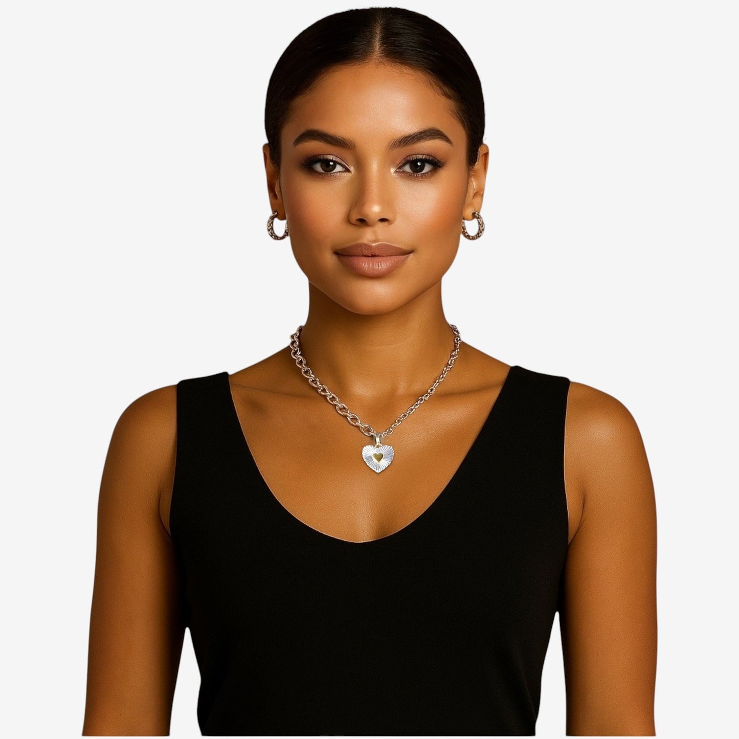 Gold and Silver Double Heart Mixed Chain Necklace
