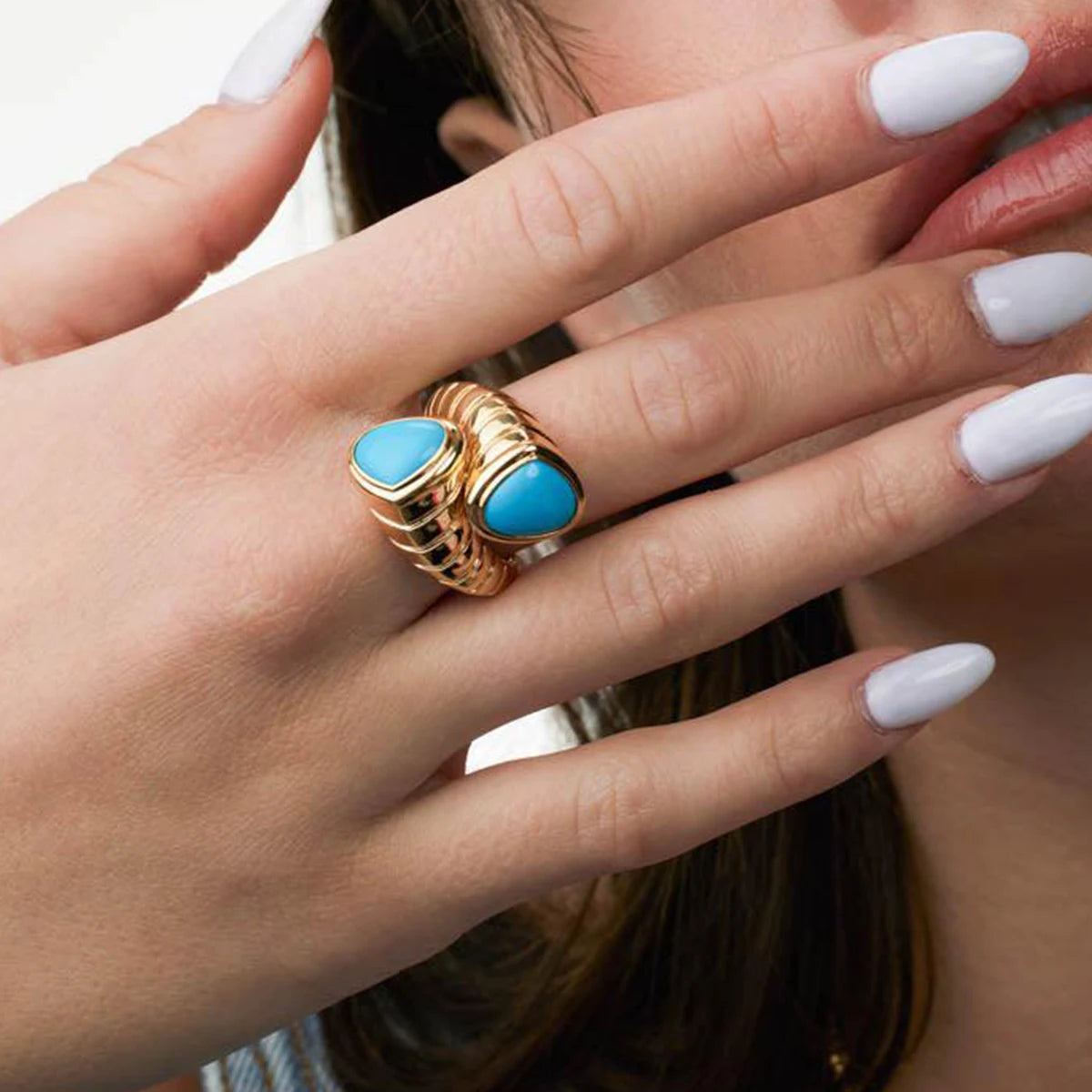 Turquoise Banded Bypass Ring