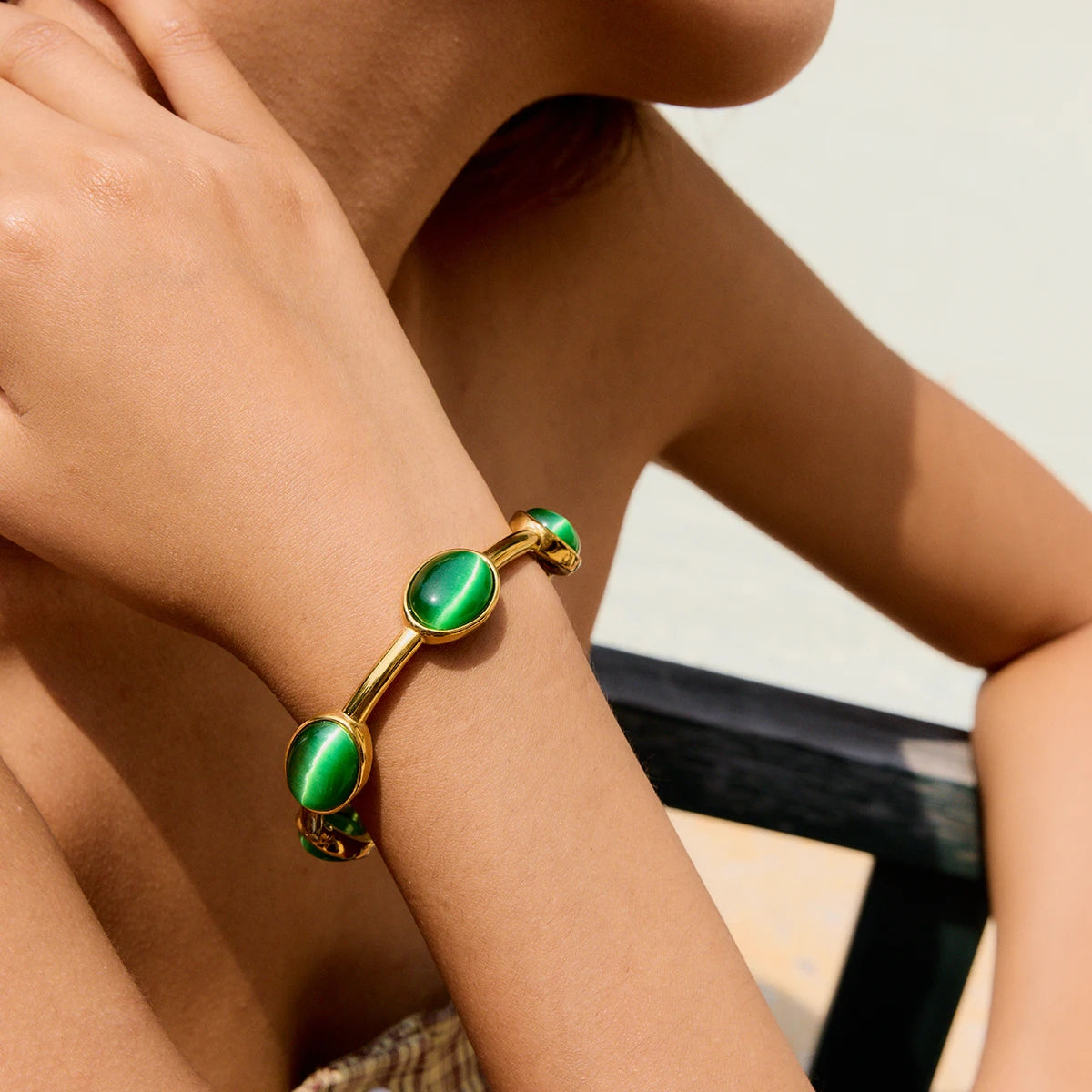 Emerald Oval Cuff Bracelet