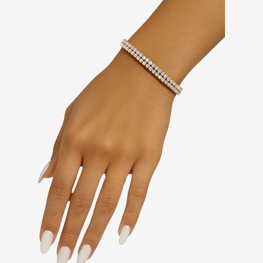 Double Row Gold Cubic Zirconia Tennis Bracelet
