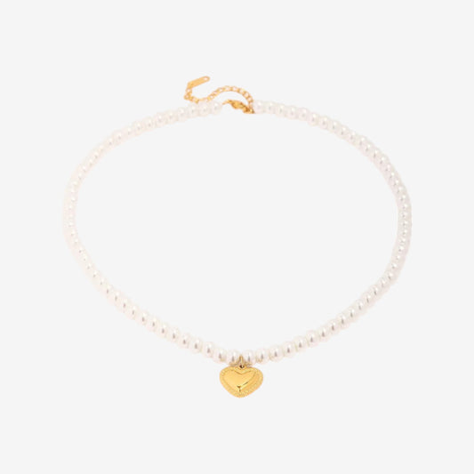 Freshwater Pearl Choker Necklace with Heart Pendant