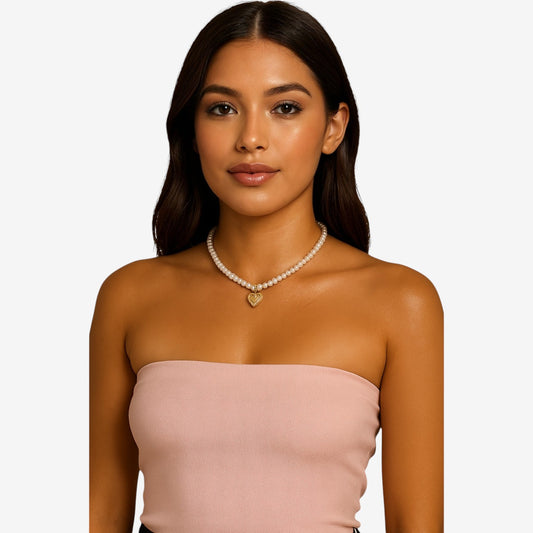 Freshwater Pearl Choker Necklace with Heart Pendant