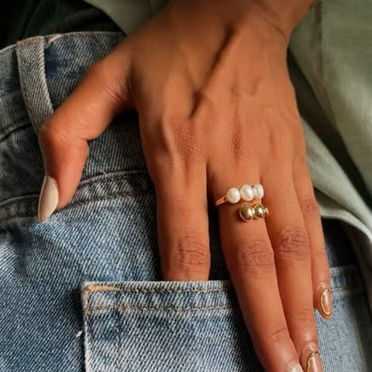 Freshwater Pearl and Gold Bead Ring