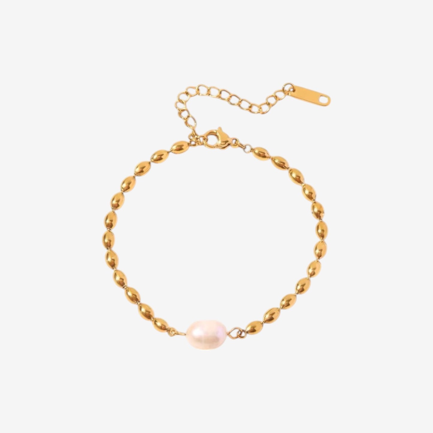Gold Beaded Bracelet with Pearl Accent