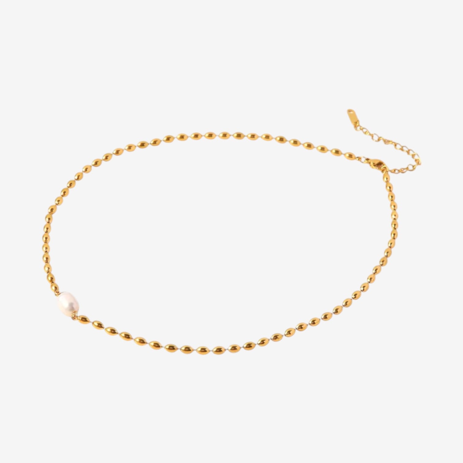 Gold Beaded Necklace with Pearl Accent