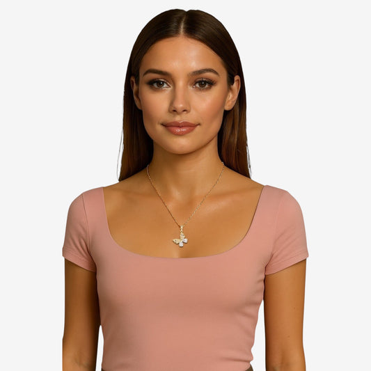 Gold Cubic Zirconia Butterfly Necklace
