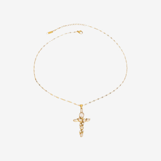 Gold Cubic Zirconia Cross Necklace