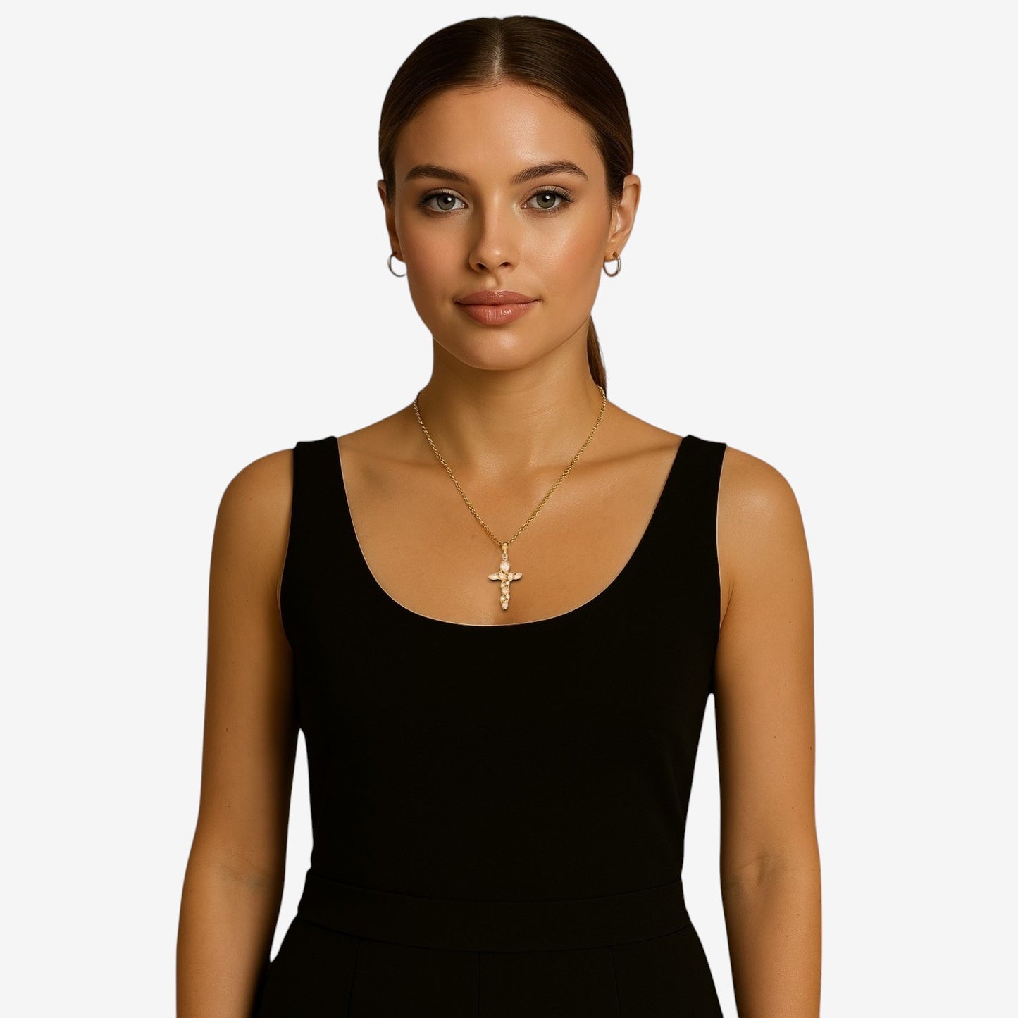Gold Cubic Zirconia Cross Necklace