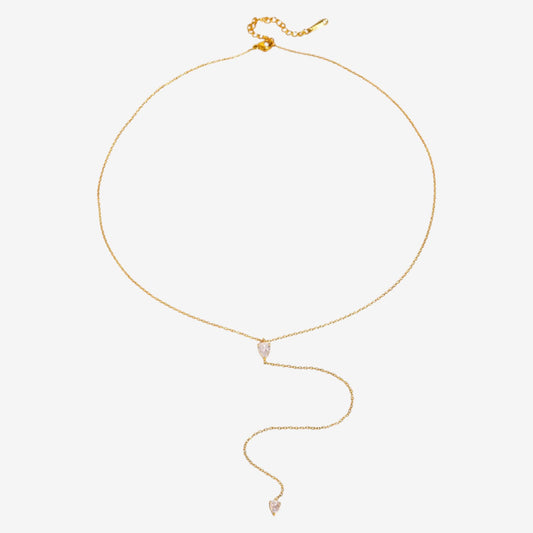 Gold Cubic Zirconia Y-Drop Necklace