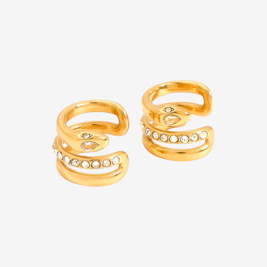 Gold Snake Cubic Zirconia Cuff Earrings