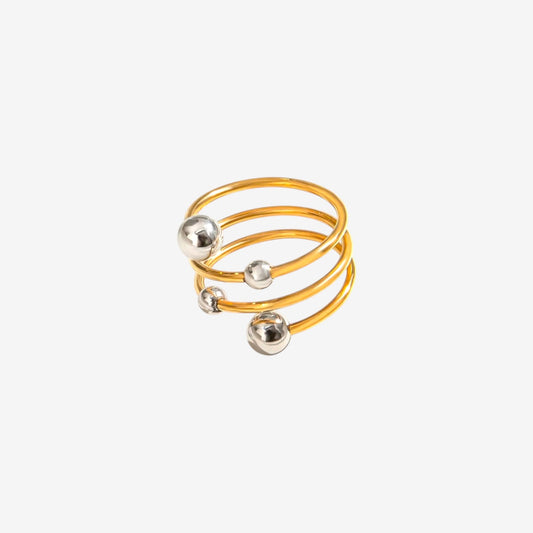 Gold Spiral Ring with Silver Beads