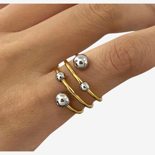 Gold Spiral Ring with Silver Beads
