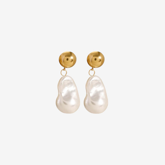 Gold Stud Pearl Drop Earrings