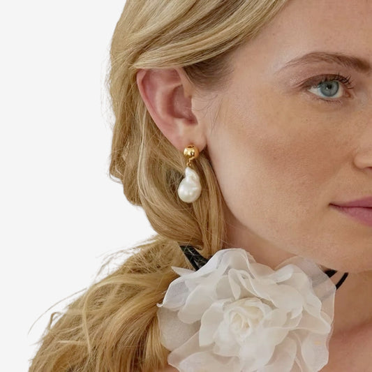 Gold Stud Pearl Drop Earrings