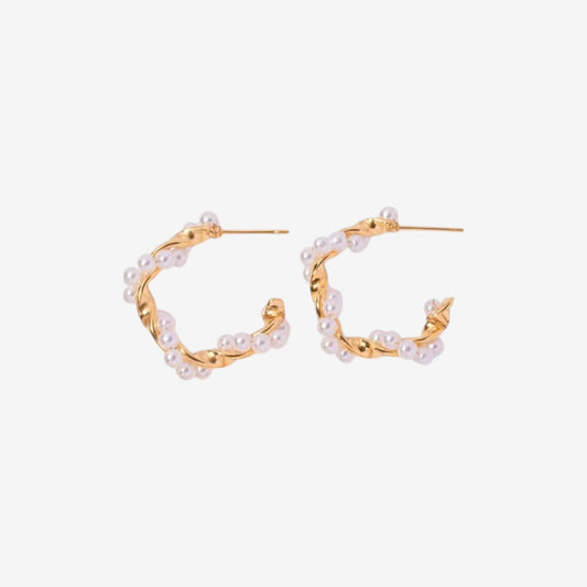 Gold Twisted Hoop Earrings with Pearls