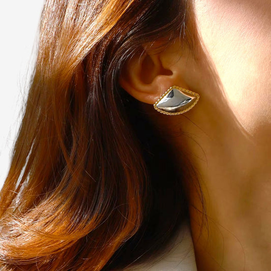 Gold and Silver Curved Triangle Earrings