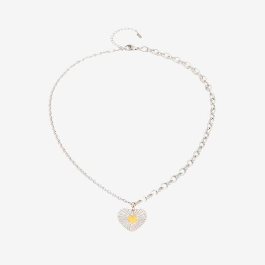 Gold and Silver Double Heart Mixed Chain Necklace