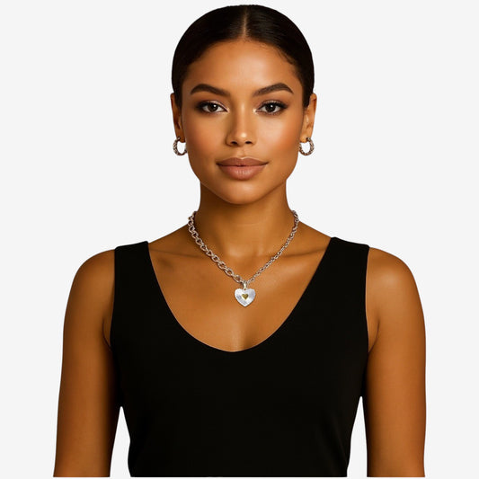 Gold and Silver Double Heart Mixed Chain Necklace