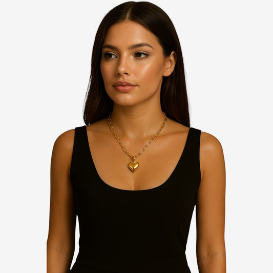 Large Gold Heart Chain Necklace
