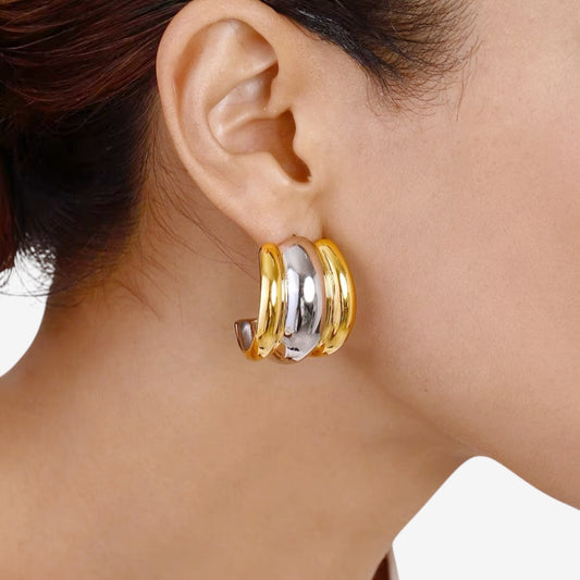 Layered Gold and Silver Earrings