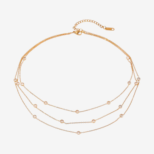Triple Layer Gold Cubic Zirconia Choker Necklace
