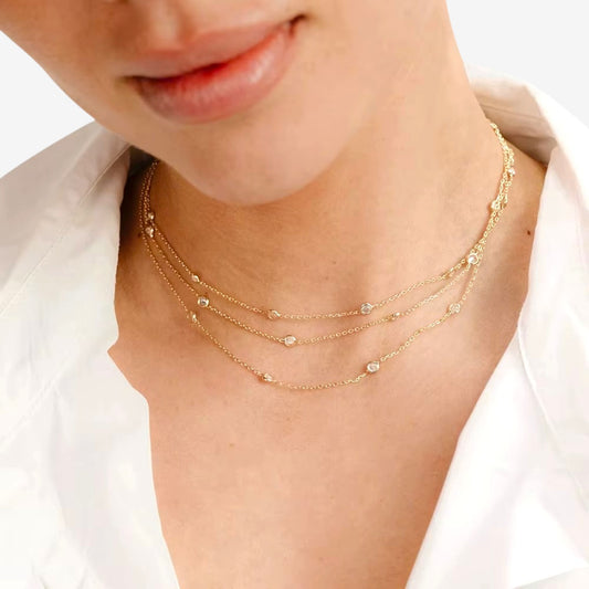 Triple Layer Gold Cubic Zirconia Choker Necklace